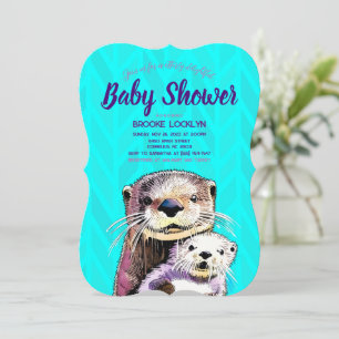 Bright and Bold Teal Otter Mum and Baby Shower Invitation
