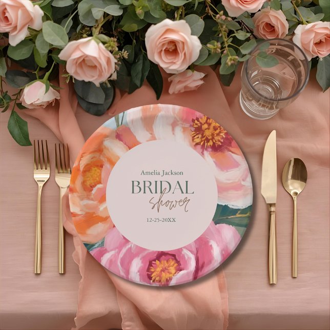 bright and bold vibrant floral bridal shower paper plate (Creator Uploaded)