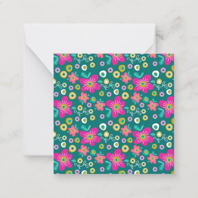 Bright and Cheerful Flowers on Emerald Green Card (Front)