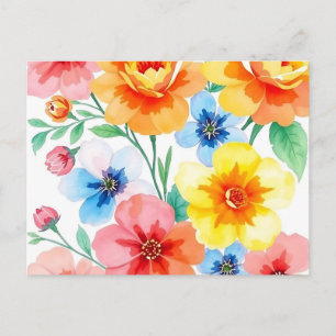 Bright And Cheerful Watercolor Floral Postcard