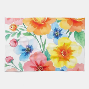 Bright And Cheerful Watercolor Floral Tea Towel