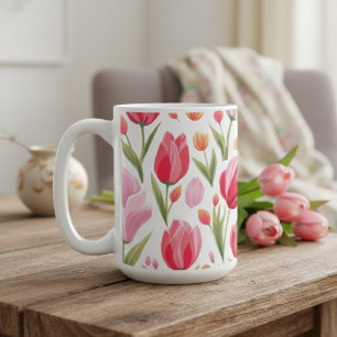 Bright And Cheery Spring Watercolor Pink Tulips Coffee Mug
