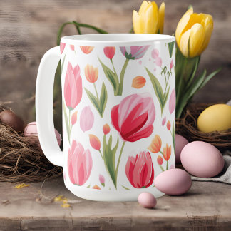 Bright And Cheery Spring Watercolor Pink Tulips Coffee Mug