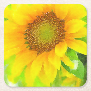 Bright and Cheery Yellow Sunflower Square Paper Coaster