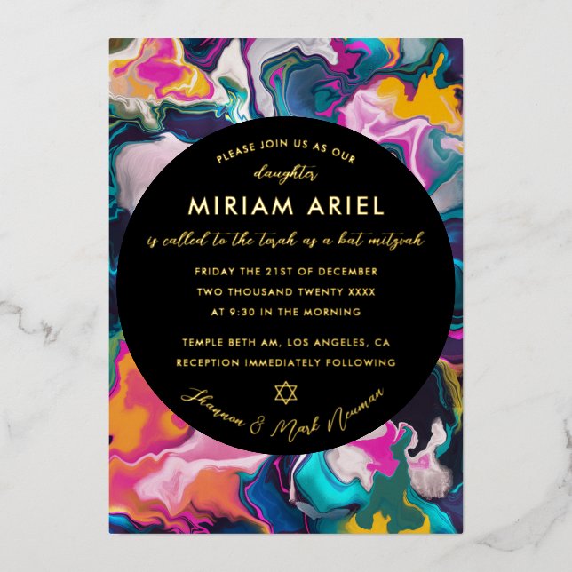 Bright and Colourful Abstract Marbling Bat Mitzvah (Front)