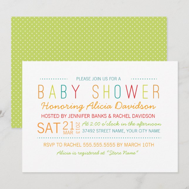 Bright and Colourful Baby Shower Invite (Front/Back)