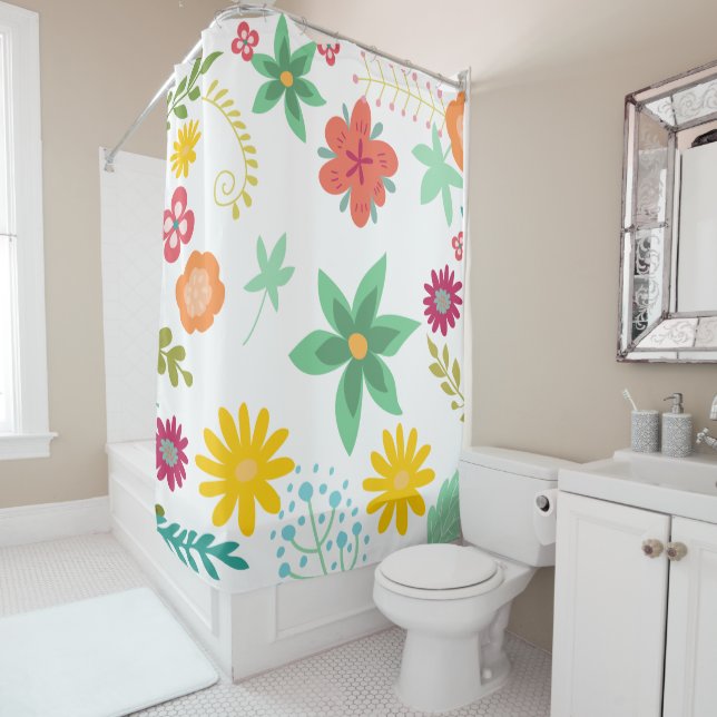 Bright and Colourful Big Flower Art Shower Curtain (In Situ)