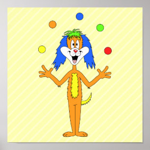 Bright and Colourful Cartoon Dog Juggling. Poster
