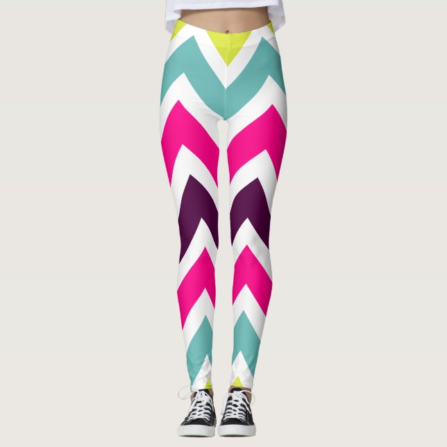 Bright and Colourful Chevron Pattern Leggings (Front)