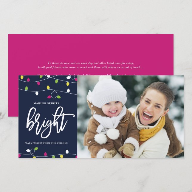 Bright and Colourful Christmas Lights Photo Holiday Card (Front/Back)