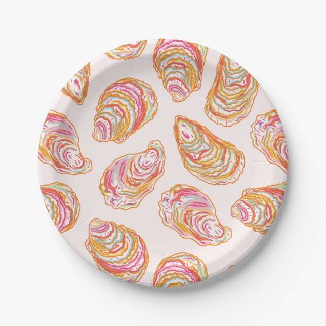Bright and Colourful Coastal Oyster Shells Paper Plate (Front)