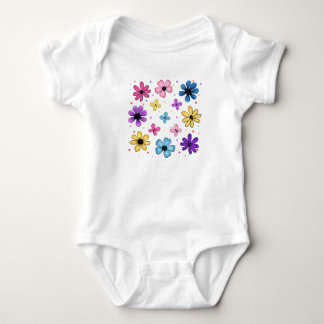 Bright and Colourful Flowers and Butterflies Baby Bodysuit