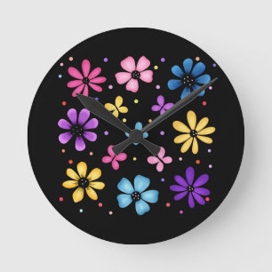 Bright and Colourful Flowers and Butterflies Round Clock