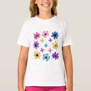 Bright and Colourful Flowers and Butterflies T-Shirt