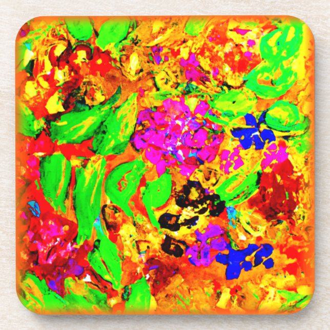 Bright And Colourful Flowers Art. Buy Now Coaster (Front)