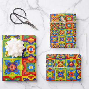 Bright and Colourful Geometric Tile Wrapping Paper Sheet