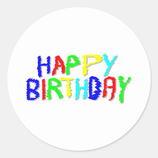 Bright and Colourful. Happy Birthday. Classic Round Sticker (Front)