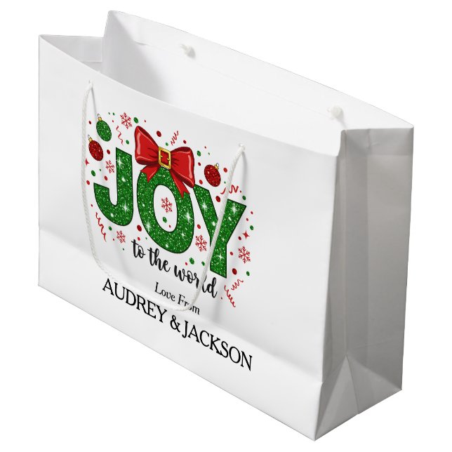 Bright and Colourful Joy Christmas Large Gift Bag (Front Angled)