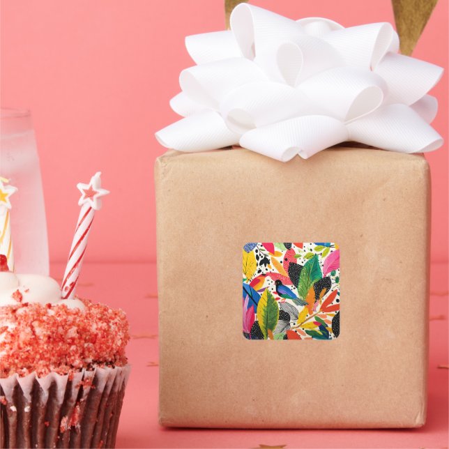 Bright and Colourful Jungle Art Square Sticker (Party)