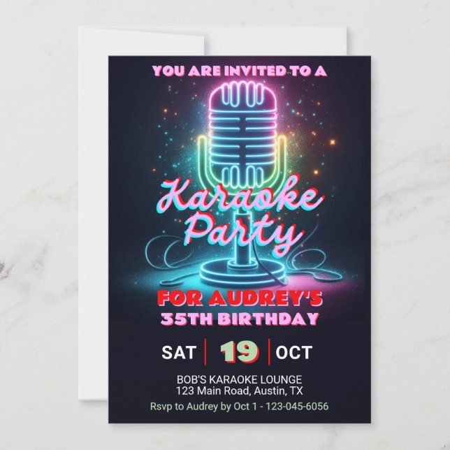 Bright and Colourful Karaoke Theme Any Age Birthda Invitation (Front)