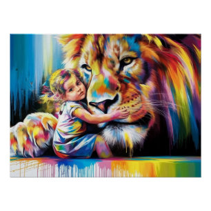 Bright and Colourful Lion Hug Digital Art - Vibran Poster