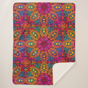 Bright And Colourful Mandala   Sherpa Blanket