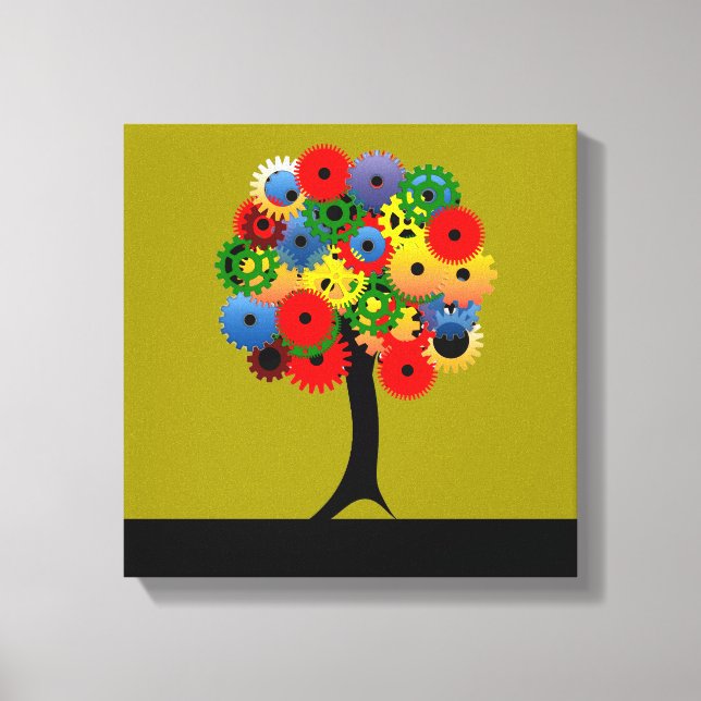 Bright and Colourful Mechanical Gear Tree Canvas Print (Front)