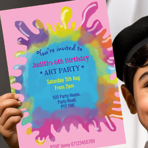 Bright and Colourful messy play kids art party Invitation