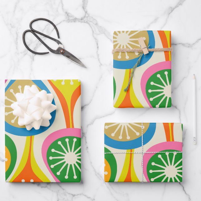 Bright and Colourful Mid Century Modern Atomic Fun Wrapping Paper Sheet (Front)