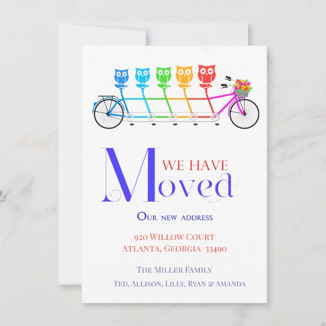 Bright and colourful moving announcement for famil (Front)