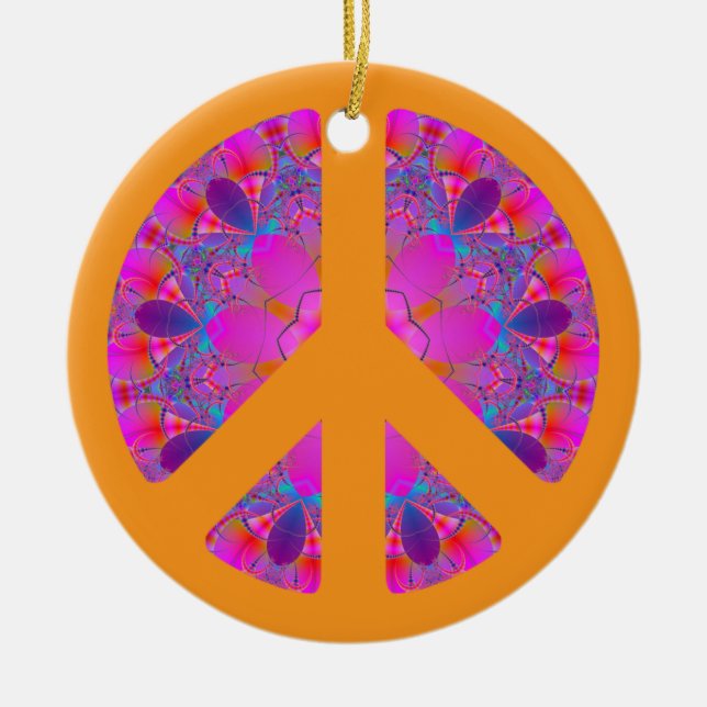 Bright and Colourful Peace Symbol Ceramic Ornament (Front)