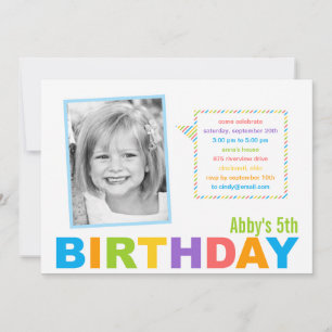 Bright and Colourful Photo Birthday Invitation