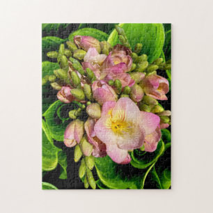 Bright and Colourful Pink and Green flowers Jigsaw Puzzle