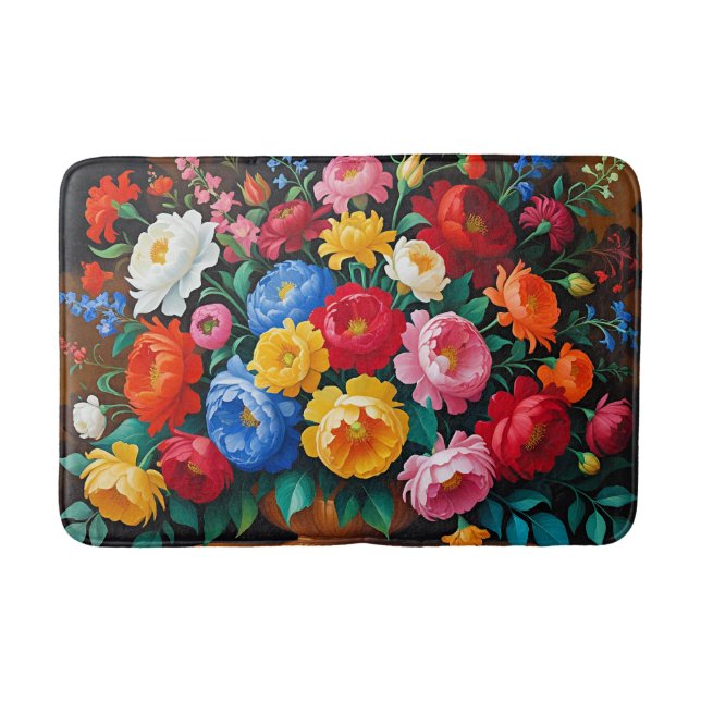 Bright and colourful roses bath mat (Front)