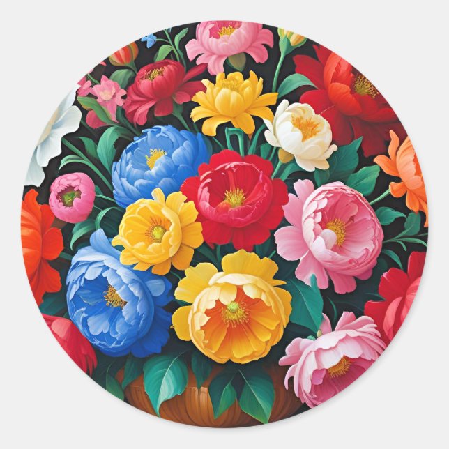 Bright and colourful roses classic round sticker (Front)