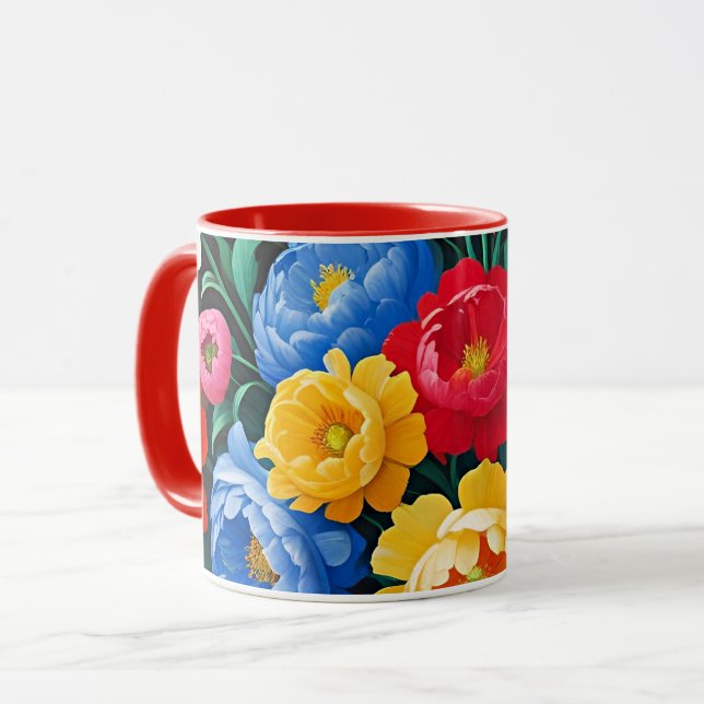 Bright and colourful roses mug (Front Left)