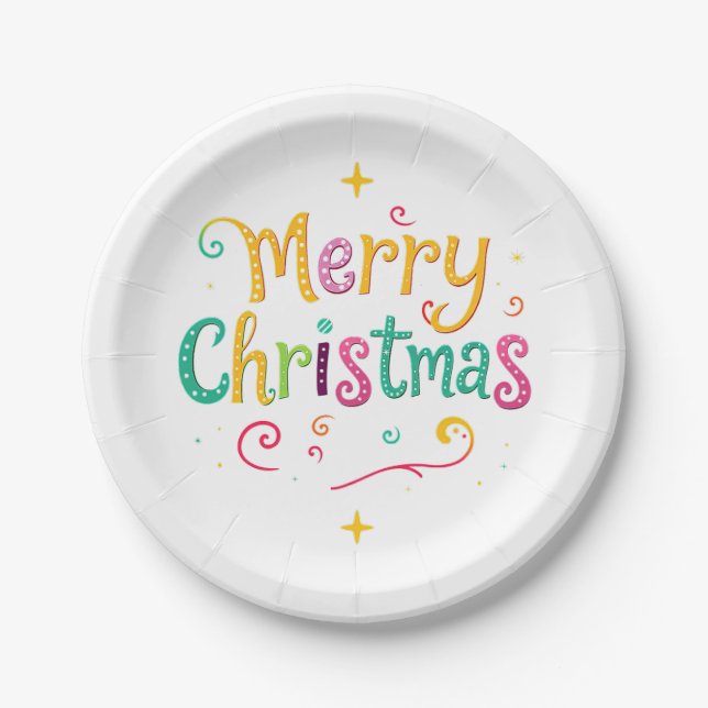 Bright and cool Merry Christmas Paper Plate (Front)