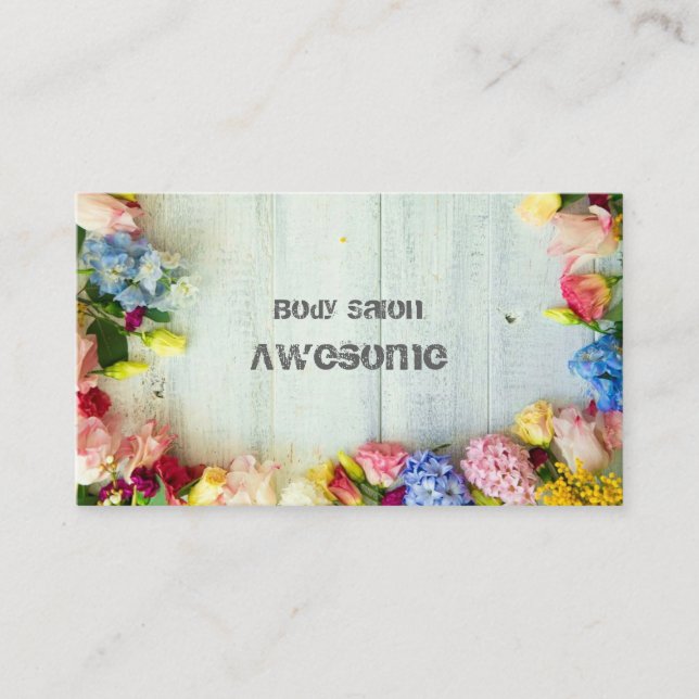 Bright and cute design with colorful flowers business card (Front)