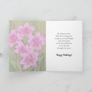 Bright and Cute Pink Lilies Happy Birthday Sister  Card