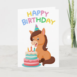 Bright and Cute Pony & Cake Birthday Card