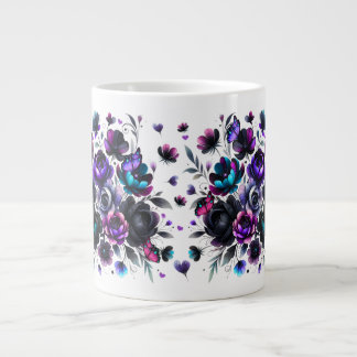 Bright and Dark Floral Fantasy with Butterflies Large Coffee Mug