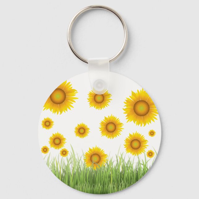 Bright and Elegant Sunflower Graphic Design Key Ring (Front)