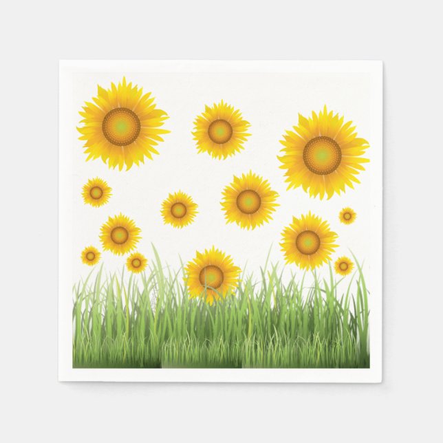 Bright and Elegant Sunflower Graphic Design Napkin (Front)