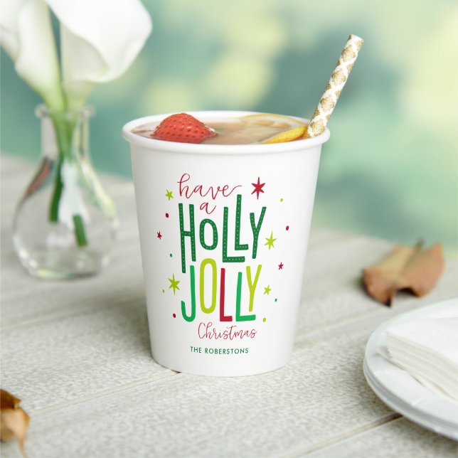 Bright and Festive "Holly Jolly" Christmas Paper Cups (Insitu)