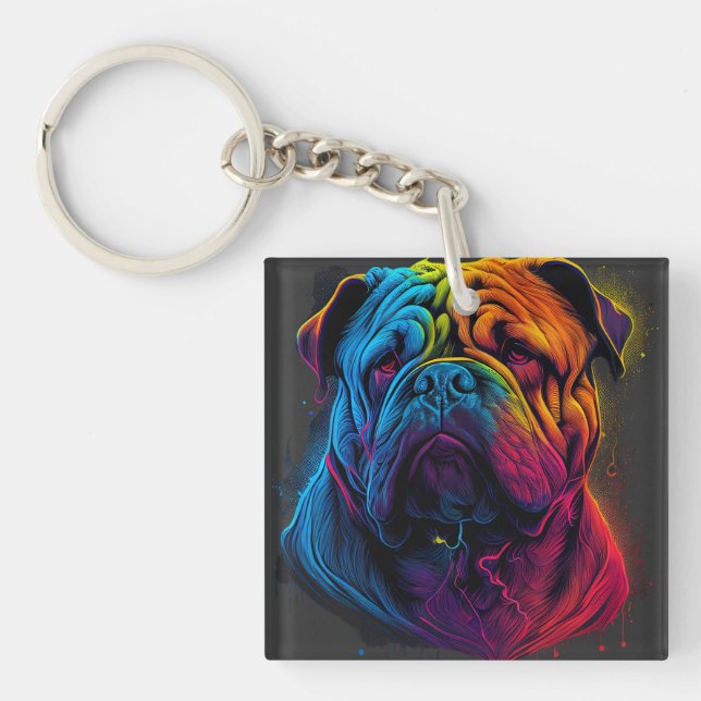 Bright and Fluffy Chinese Shar Pei dog, Shar-Pei Key Ring (Front)