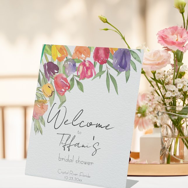 Bright and Fun Tulips Bridal Shower Pedestal Sign (Creator Uploaded)