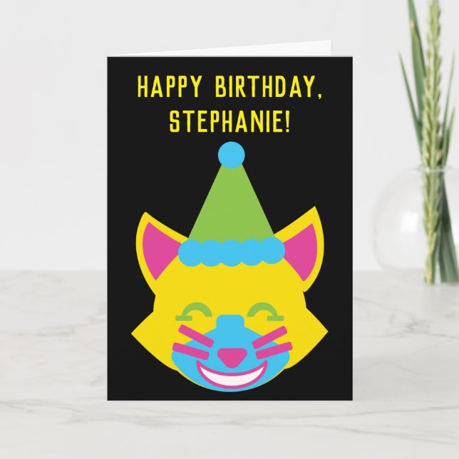 Bright and Happy Cat Personalised Birthday Card (Front)