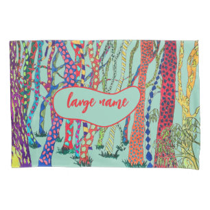 bright and happy crazy forest watercolor  fleece pillowcase
