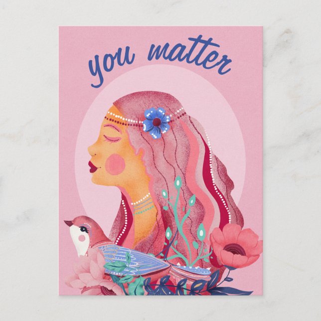 Bright and Happy European Folk Art Woman Postcard (Front)