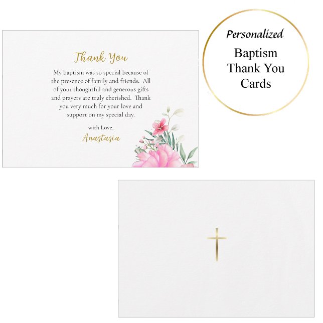 Bright and Happy Pink Flowers Orthodox Baptism     Thank You Card (Creator Uploaded)